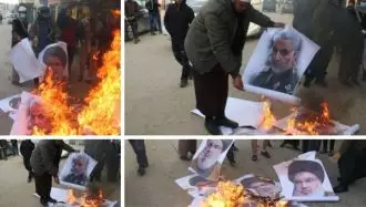 به آتش کشیدن تصاویر منحوس خامنه‌ای، حسن نصرالله