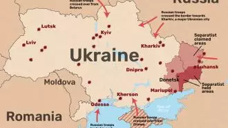 منطقه دونباس به رنگ قرمز روی نقشه مشخص شده است