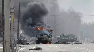 انهدام ستون تانکهای ارتش روسیه توسط اوکراین