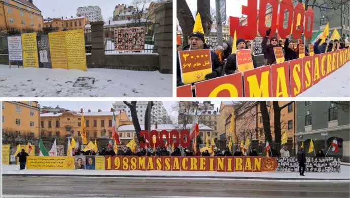 تظاهرات هواداران مجاهدین و بستگان شهیدان سربه‌دار در استکهلم در مقابل دادگاه دژخیم حمید نوری