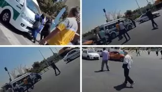 تهران- مادری برای نجات دخترش مقابل خودرو گشت ارشاد را سد می‌کند