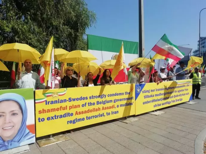 تحصن ایرانیان آزاده در استکهلم در مقابل سفارت بلژیک، علیه توافق شرم‌آور با رژیم آخوندی - ۲۹تیرماه