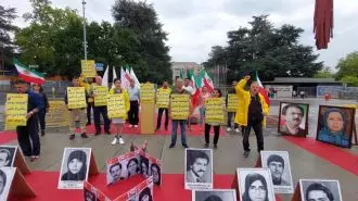 آکسیون ایرانیان آزاده و اشرف‌نشانها در میدان ناسیون ژنو در سالگرد قتل‌عام زندانیان سیاسی - ۷مرداد