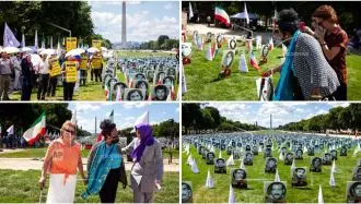 آسوشیتدپرس -برگزاری نمایشگاه برای گرامی‌داشت یاد قربانیان قتل‌عام ۱۳۶۷ در مقابل کنگره آمریکا در واشنگتن
