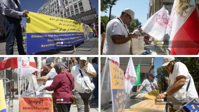  تظاهرات اعضای اپوزیسیون ایران در نزدیکی کاخ کوبورگ در وین محل برگزاری برجام