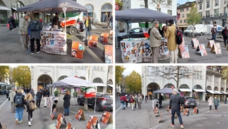 زوریخ سوئیس - برگزاری میز کتاب و تصاویر شهیدان قیام توسط ایرانیان آزاده و هواداران سازمان مجاهدین - ۱۹آبان