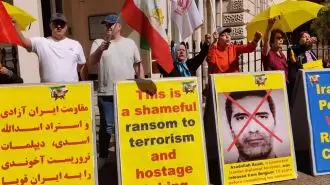 لندن - آکسیون اعتراضی علیه معامله ننگین آزادی دیپلمات تروریست بمب‌گذار اسدالله اسدی