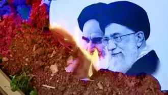 تصویر خمینی و خامنه‌ای در آتش