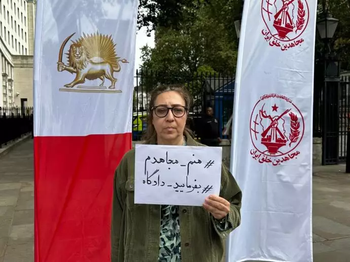 لندن - آکسیون ایرانیان آزاده - حمایت گسترده اشرف‌نشانها از برگزاری دادگاه بین‌المللی برای خامنه‌ای جنایتکار - ۱۳مرداد - 9