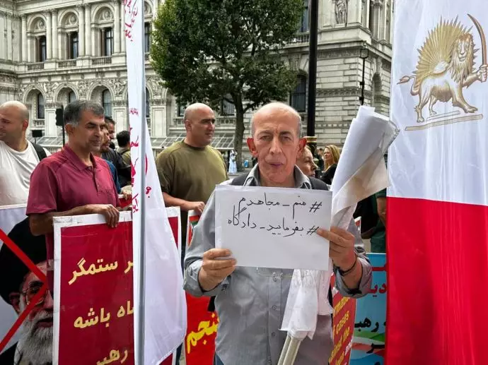 لندن - آکسیون ایرانیان آزاده - حمایت گسترده اشرف‌نشانها از برگزاری دادگاه بین‌المللی برای خامنه‌ای جنایتکار - ۱۳مرداد - 11