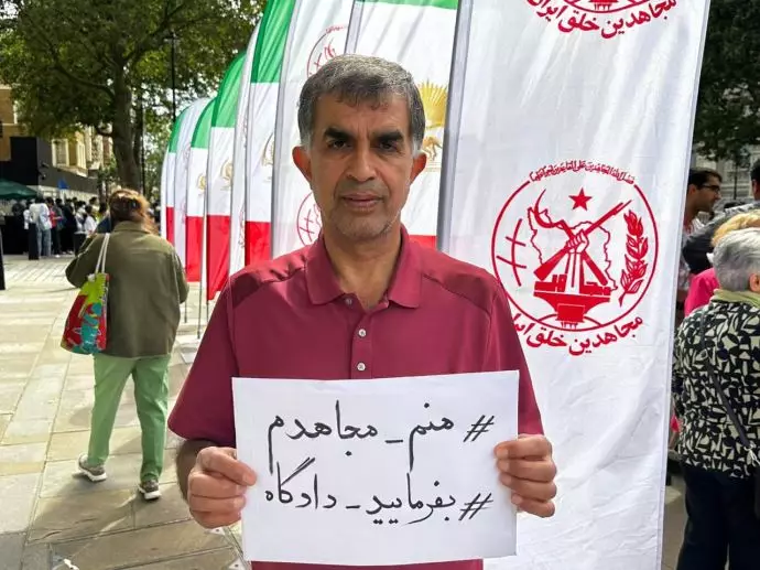 لندن - آکسیون ایرانیان آزاده - حمایت گسترده اشرف‌نشانها از برگزاری دادگاه بین‌المللی برای خامنه‌ای جنایتکار - ۱۳مرداد - 6