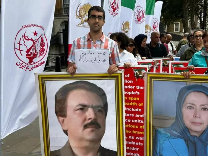 لندن - آکسیون ایرانیان آزاده - حمایت گسترده اشرف‌نشانها از برگزاری دادگاه بین‌المللی برای خامنه‌ای جنایتکار - ۱۳مرداد - 12