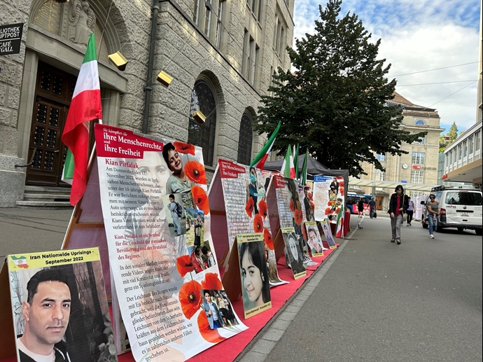 سنت گالن سوئیس - ایرانیان آزاده در همبستگی با قیام سراسری و جمعه خونین زاهدان نمایشگاه تصاویر شهیدان را به نمایش گذاشتند - ۷مهر