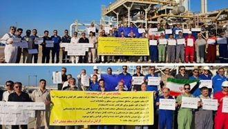 لاوان - تجمع اعتراضی کارکنان شرکت نفت فلات‌قاره در منطقه عملیاتی لاوان - ۱۵دی