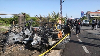 تصویر خودروی اعضای حماس که مورد حمله پهپادی قرار گرفتند