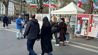  پاریس - برگزاری میز کتاب و نمایش تصاویر شهیدان توسط ایرانیان آزاده در همبستگی با قیام سراسری - ۱۵فروردین