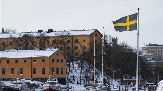 تصویری از پرچم سوئد در استکهلم