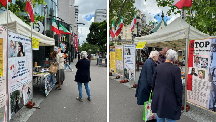 پاریس - برگزاری میز کتاب و نمایش تصاویر شهیدان در همبستگی با قیام سراسری