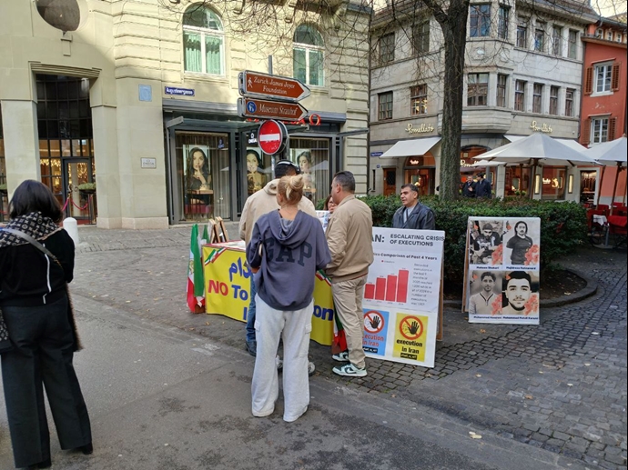 زوریخ سوئیس - برگزاری میز کتاب توسط ایرانیان آزاده علیه صدور احکام اعدام توسط قضاییه خامنهای - ۱۲آبان زوریخ سوئیس - برگزاری میز کتاب توسط ایرانیان آزاده علیه صدور احکام اعدام توسط قضاییه خامنهای - ۱۲آبان