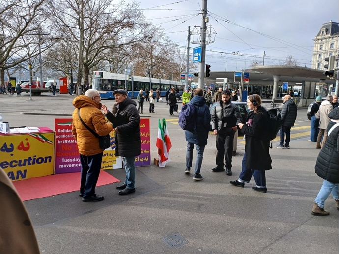 زوریخ سوئیس - آکسیون ایرانیان آزاده علیه احکام اعدام قضاییه جلادان و حمایت از برنامه ۱۰ماده‌ای خانم مریم رجوی