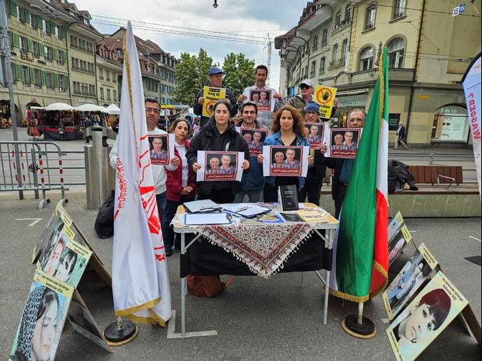 برن - سوئیس، برگزاری میز کتاب و نمایش تصاویر شهیدان علیه صدور احکام اعدام توسط قضاییه خامنه‌ای