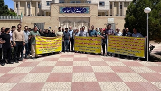 تجمع اعتراضی کارگران و پرسنل شرکت ملی صنایع مس، مقابل ساختمان دادگستری رفسنجان