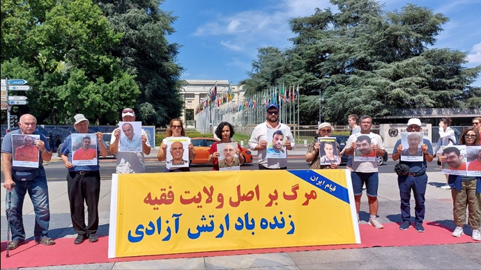 ژنو میدان ناسیون - برگزاری میز کتاب و نمایش تصاویر شهیدان در همبستگی با زندانیان سیاسی و قیام سراسری - ۱۴تیرماه