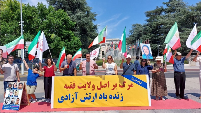 ژنو میدان ناسیون - برگزاری میز کتاب و نمایش تصاویر شهیدان در همبستگی با زندانیان سیاسی و قیام سراسری - ۱۴تیرماه