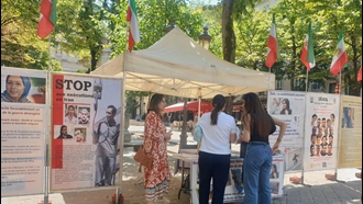 پاریس - برگزاری میز کتاب و نمایشگاه عکس شهیدان در حمایت از قیام سراسری - ۲۰تیر ۱۴۰۴