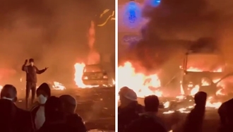 تهران – سعادت‌آباد؛ گزارش لحظه به‌لحظه از مقاومت مردم و به‌آتش کشیدن خودروهای نیروهای سرکوبگر