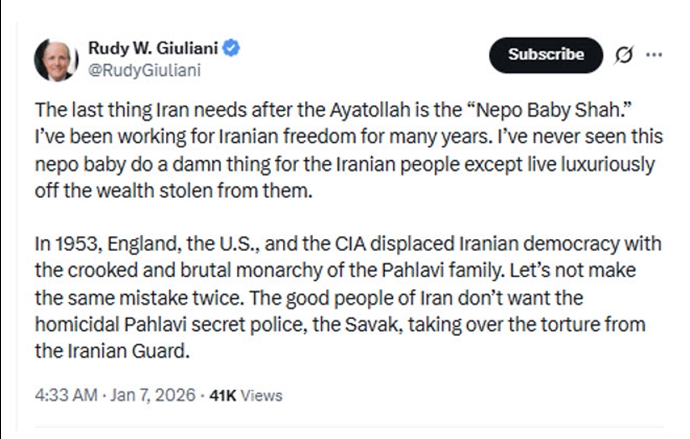 پیام رودی جولیانی شهردار سابق نیویورک پیام رودی جولیانی شهردار سابق نیویورک