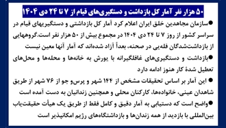 ۵۰هزار نفر آمار کل بازداشت و دستگیریهای قیام از ۷ تا ۲۴ دی ۱۴۰۴
