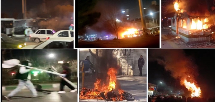 برخی تصاویر از به آتش کشیدن یک کانکس و موتور پلیس در مشهد