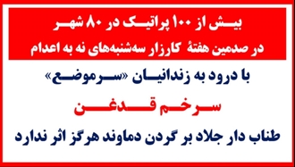  بیـش از ۱۰۰ پراتیـک در ۸۰ شهـر در صدمین هفتهٔ کارزار سه‌شنبه‌های نه به اعدام