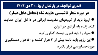 آندری کواتچف در پارلمان اروپا در مورد شعار فاشیستی جاوید شاه (معادل هایل هیتلر) 