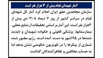 آمار شهیدان بیش از ۳هزار نفر است