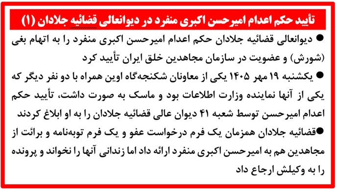 تأیید حکم اعدام امیرحسن اکبری منفرد
