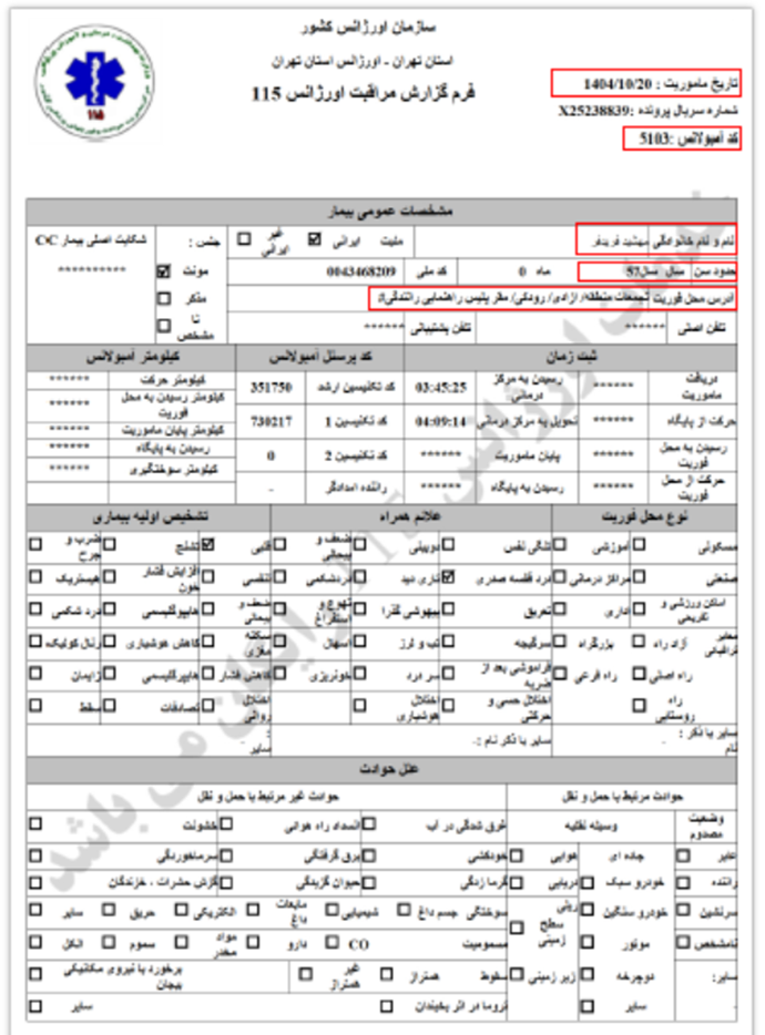 ۴- مهشید فریدفر ۵۷ ساله با عارضه قلبی و استنت (۲۰ دی) 