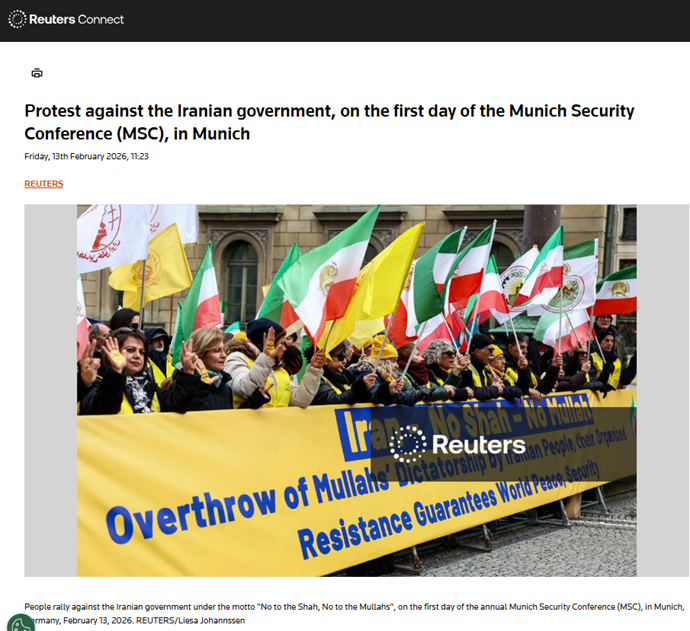 انعکاس تصویری خبرگزاری رویترز از تظاهرات ایرانیان آزاده و یاران شورشگر در مونیخ همزمان با کنفرانس امنیتی مونیخ
