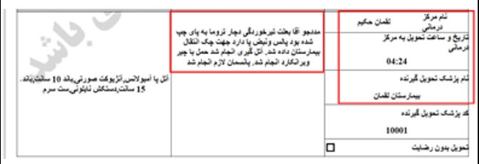 ۴۲- فرزاد طباطبایی ۳۴ ساله، تیرخوردگی به پای چپ (۲۰ دی) 