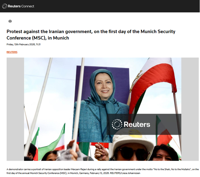 انعکاس تصویری خبرگزاری رویترز از تظاهرات ایرانیان آزاده و یاران شورشگر در مونیخ همزمان با کنفرانس امنیتی مونیخ