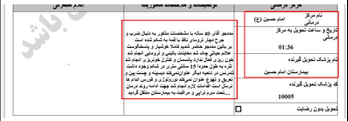 ۳۳- محمود امینی پویا ۴۰ ساله، مجروح با ضربات قمه در شکم (۲۰ دی