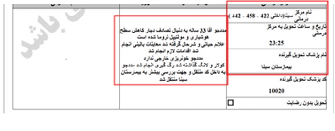 ۴۰- علی محمدی شناس ۳۳ ساله همراه با یک مصدوم (۲۰ دی) 