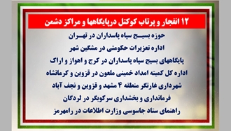 ۱۲ انفجار و پرتاب کوکتل در پایگاهها و مراکز دشمن