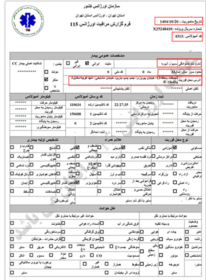 ۶-یک مرد مجروح تیرخورده «مجهول الهویه» 