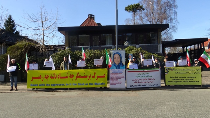 کپنهاگ - آکسیون ایرانیان آزاده در مقابل سفارت آخوندها در حمایت از قیام سراسری مردم ایران - ۱۴اسفند