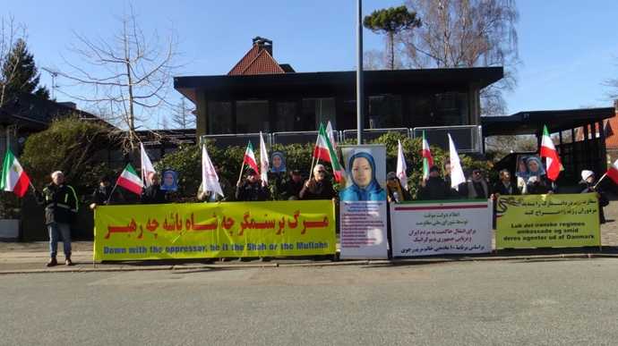 کپنهاگ - آکسیون ایرانیان آزاده در مقابل سفارت آخوندها در حمایت از قیام سراسری مردم ایران - ۱۴اسفند