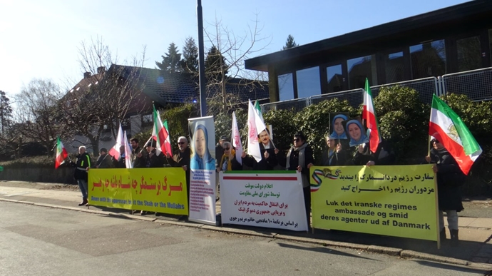 کپنهاگ - آکسیون ایرانیان آزاده در مقابل سفارت آخوندها در حمایت از قیام سراسری مردم ایران - ۱۴اسفند