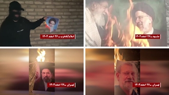 آتش زدن تصاویر سران منحوس رژیم توسط جوانان شورشگر در شهرهای میهن