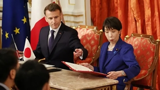  امانوئل ماکرون و نخست‌وزیر ژاپن در توکیو